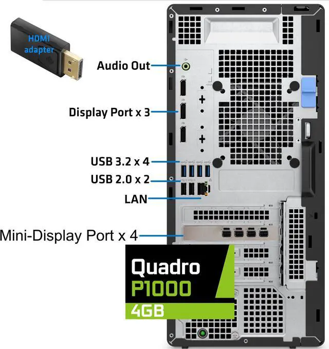 Alt view image 2 of 4 - Dell Optiplex 7010 Tower Computer - Intel i9-12900K, 64GB RAM, 2TB NVMe SSD, Nvidia Quadro P1000 4GB, DisplayPort, HDMI, DVDRW, Wi-Fi, BT, USB-C 10GBps, Windows 10 Pro, 7000 series Desktop