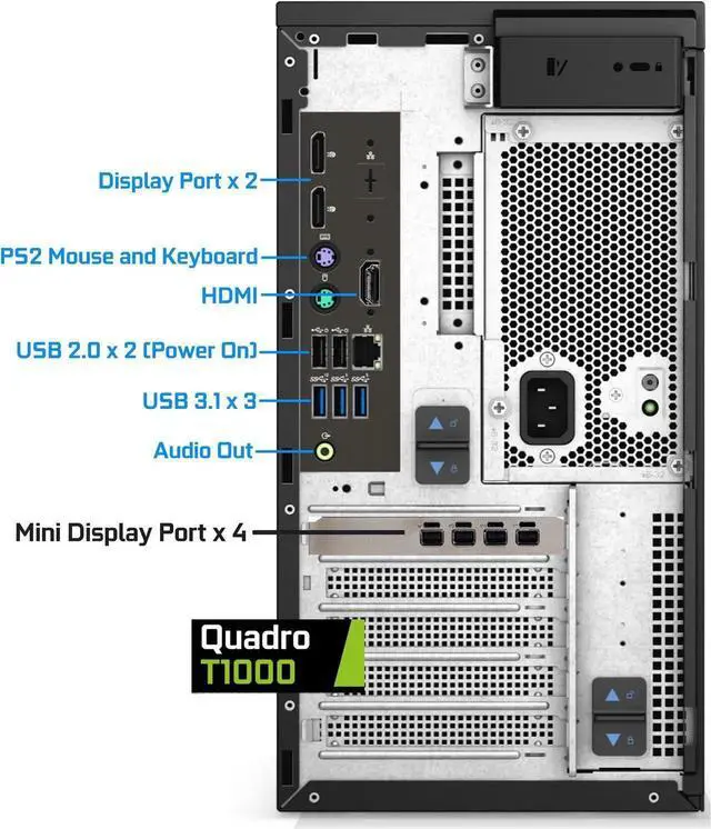 Alt view image 3 of 5 - Dell Precision 3650 Tower Workstation, Intel i9-11900 - 128GB RAM, 2TB NVMe SSD + 1TB HDD, NVIDIA Quadro T1000 8GB, DisplayPort, HDMI, USB C, WiFi, Bluetooth - Windows 11 Pro, Computer