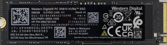 Main image of WD SN810 256GB NVMe PCIe Gen4 x4 M.2 2280 Internal Solid State Drive - OEM Western Digital High Performance SSD