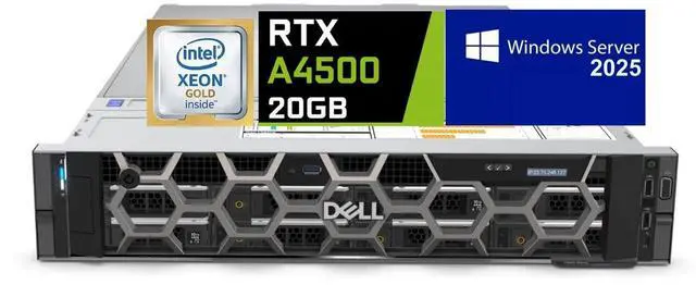 Main image of Dell Precision 7920 Rack Server, Dual Intel Xeon Gold 6246 (24 Cores Total), 256GB RAM, 4x 4TB 2.5" SSD, Raid 5, Nvidia RTX A4500 20GB Graphics, Windows Server 2025, High-Performance PC Workstation