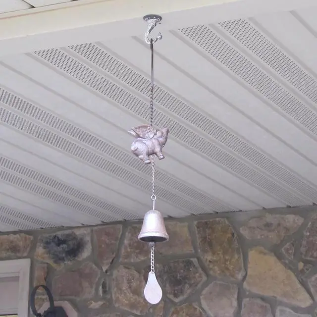 Alt view image 4 of 4 - Treasure Gurus Rustic Flying Pig Wings Hanging Wind Chime Metal Patio Garden Art Front Porch Decor