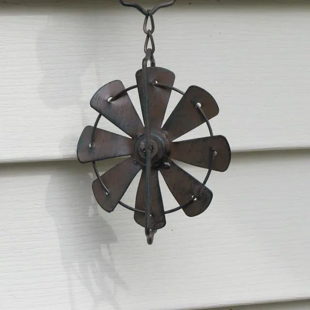 Alt view image 5 of 5 - Treasure Gurus Rustic Metal Rain Wind Activated Windmill Chime Hanging Yard Art Spinner Patio Garden Decor