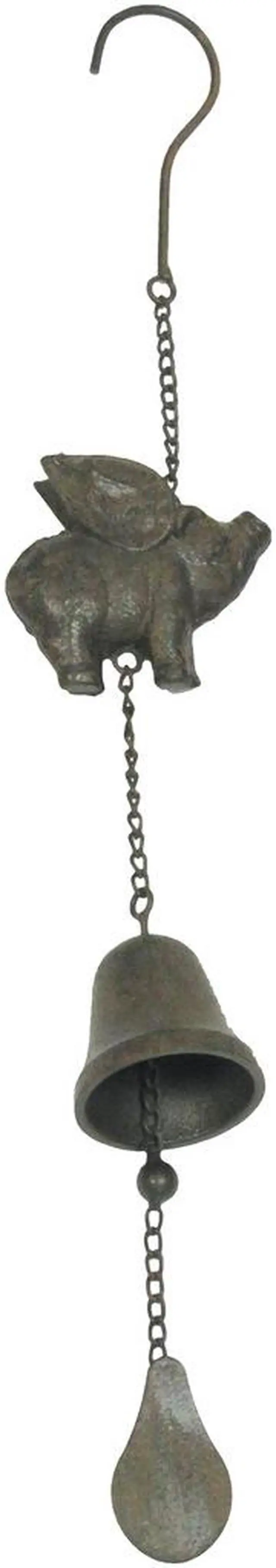 Main image of Treasure Gurus Rustic Flying Pig Wings Hanging Wind Chime Metal Patio Garden Art Front Porch Decor