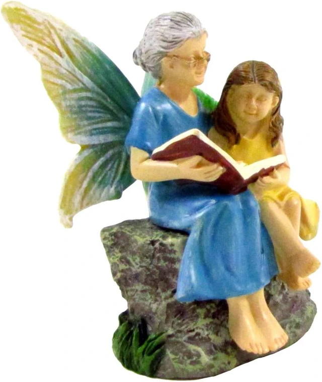 Alt view image 2 of 5 - Mini Fairy Girl Grandma Reading Figurine Garden Accessory Outdoor Decor Ornament