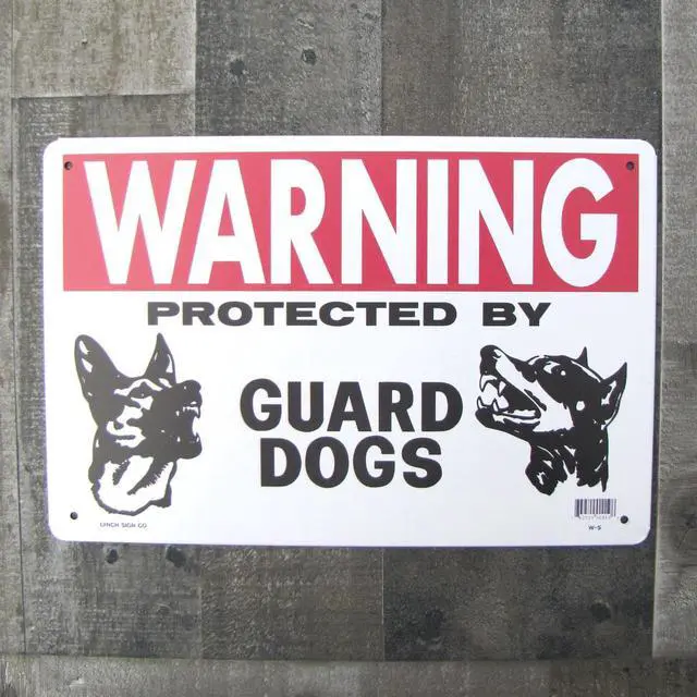 Alt view image 4 of 5 - Treasure Gurus Metal Warning Protected by Guard Dog Fence Wall Sign Tin Beware Door Plaque Home Security Caution Decor