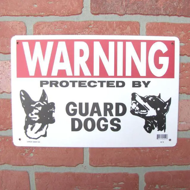 Alt view image 5 of 5 - Treasure Gurus Metal Warning Protected by Guard Dog Fence Wall Sign Tin Beware Door Plaque Home Security Caution Decor