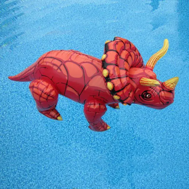 Alt view image 6 of 6 - Treasure Gurus 28" Inflatable Triceratops Swim Pool Dinosaur Water Float Blow Party Toy Floatie Decor