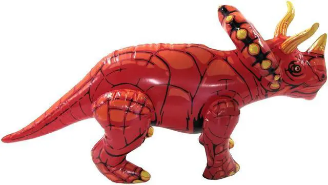 Alt view image 2 of 6 - Treasure Gurus 28" Inflatable Triceratops Swim Pool Dinosaur Water Float Blow Party Toy Floatie Decor