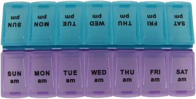 Alt view image 2 of 4 - Treasure Gurus 7-Day AM PM Pill Box Medication Organizer Weekly Medicine Storage Holder Vitamin Case