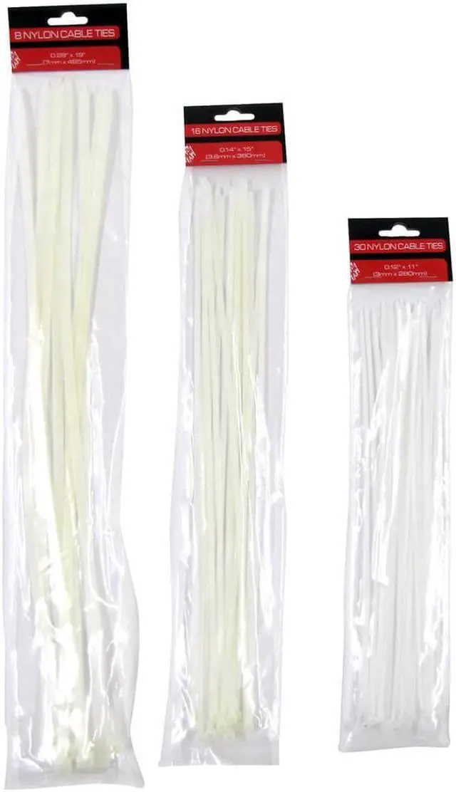 Main image of Treasure Gurus 54pc Assorted Sizes Heavy Duty Nylon Black White Zip Tie Down Set Plastic Cable Wire Strap