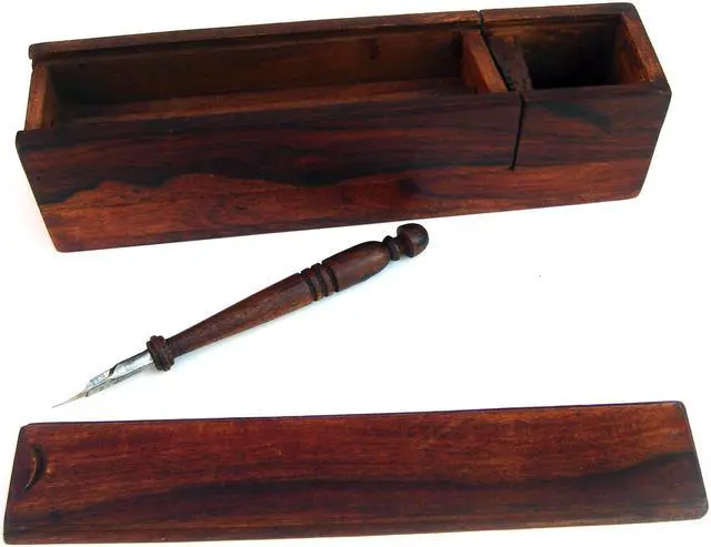 Alt view image 6 of 7 - Wooden Writing Box Antique Walnut Wood Box Set with Pen