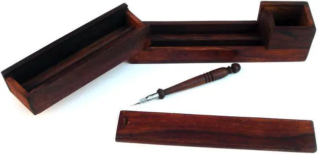 Alt view image 7 of 7 - Wooden Writing Box Antique Walnut Wood Box Set with Pen