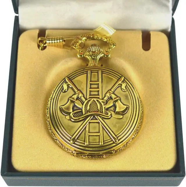 Alt view image 2 of 4 - Treasure Gurus Men's Solid Brass Fire Department Pocket Watch