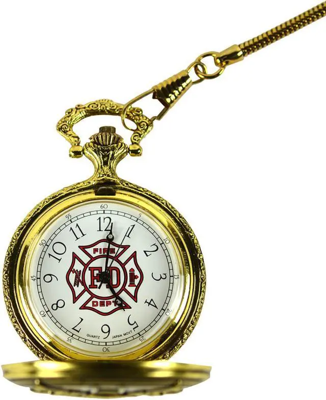 Alt view image 4 of 4 - Treasure Gurus Men's Solid Brass Fire Department Pocket Watch