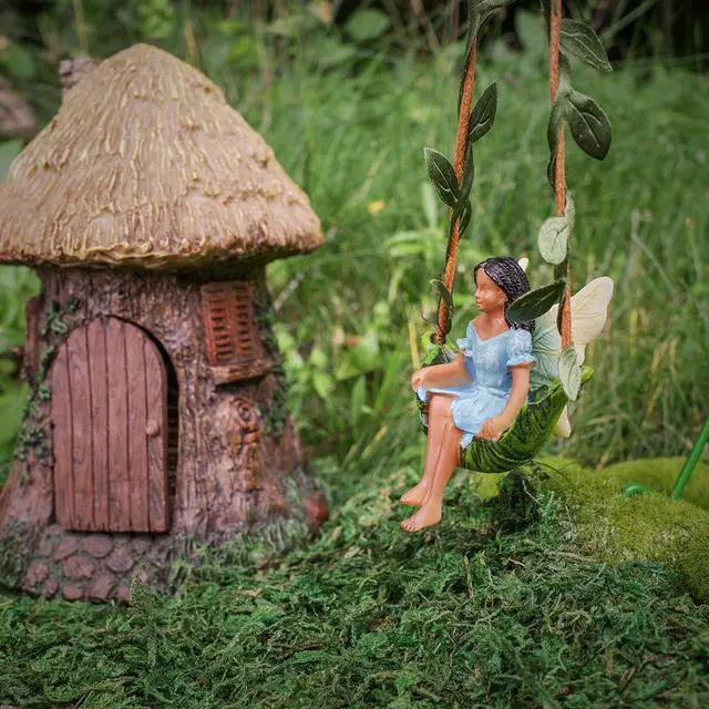 Alt view image 4 of 5 - Treasure Gurus Ivy Vine Tree Swing Dark Hair Fairy Girl Mini Figurine Garden Decor Dollhouse Supply