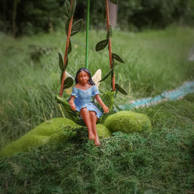 Alt view image 5 of 5 - Treasure Gurus Ivy Vine Tree Swing Dark Hair Fairy Girl Mini Figurine Garden Decor Dollhouse Supply