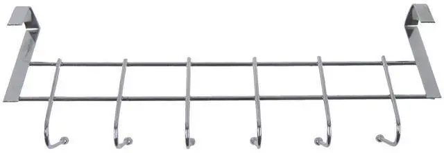 Alt view image 4 of 7 - Metal Over Cabinet Door Hook Rack  6 Hook Organizer for Towels, Coats, Hats, and Bags  Hanging Storage for Kitchen, Bathroom, Bedroom  Modern Door Mount Hanger for Cabinets and Drawers  Silver