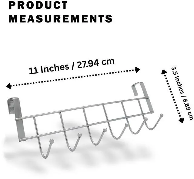 Alt view image 2 of 7 - Metal Over Cabinet Door Hook Rack  6 Hook Organizer for Towels, Coats, Hats, and Bags  Hanging Storage for Kitchen, Bathroom, Bedroom  Modern Door Mount Hanger for Cabinets and Drawers  Silver