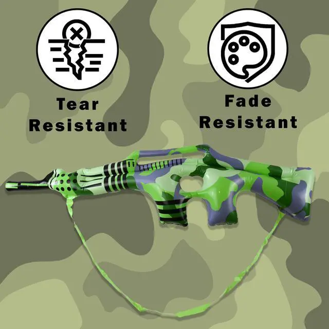 Alt view image 6 of 7 - Camo Rifle Pool Inflatable Prop - Ideal for Birthday Party Favors, Swimming Pool Floats for Kids, Military Props - Kids Hunting Essentials, Fake Gun Sling for Rifle - Camouflage Decorations Green 30"