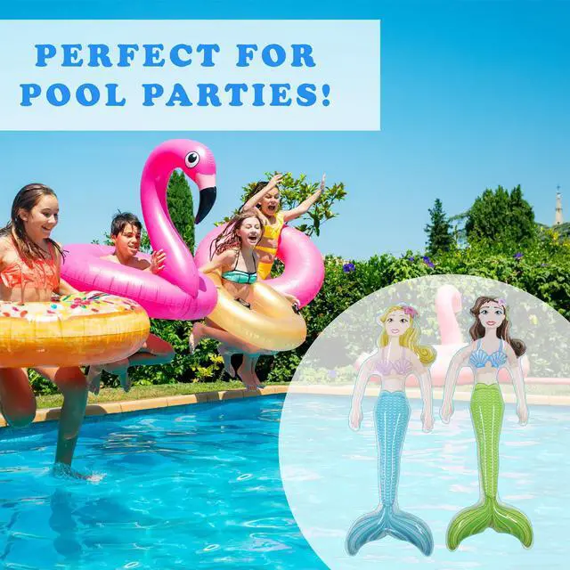 Alt view image 3 of 7 - Inflatable Girls Mermaid Pool Floats - Perfect for Mermaid Birthday Decorations, Floats Kids, Toddler Floaties - Water Toys for Kids - Swimming Pool Party, Birthday Favors - 2pc Swim Tails 34" Long