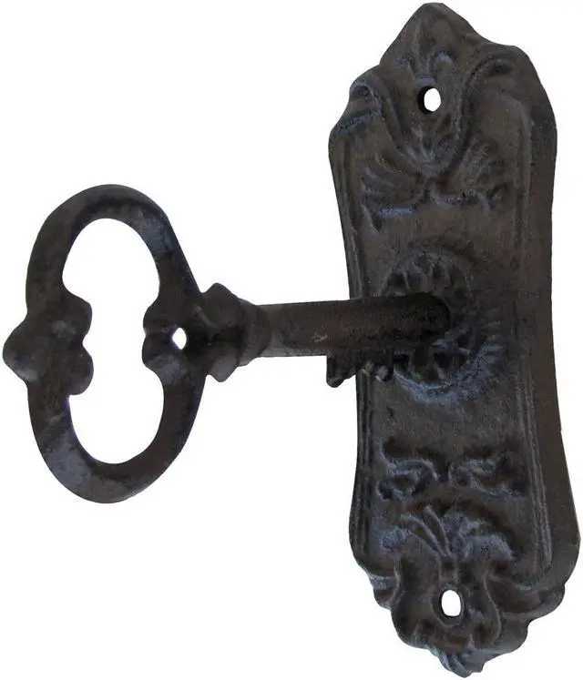 Main image of Treasure Gurus Cast Iron Victorian Skeleton Key in Door Lock Wall Coat Hook