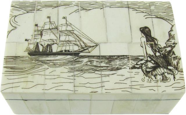Nautical Scrimshaw Mermaid Secret Treasure Jewelry Box Nautical Scrimshaw Mermaid Secret Treasure Jewelry Box