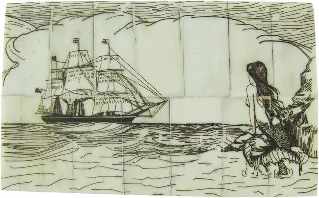 Alt view image 2 of 3 - Fake Reproduction Scrimshaw Art Bone Mermaid Nautical Jewelry Box Treasure Chest