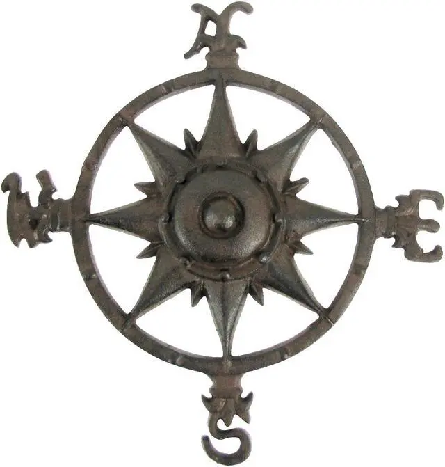 Alt view image 2 of 2 - Treasure Gurus Rustic Cast Iron Rose Compass Nautical Beach House Wall Art Outdoor Garden Decor
