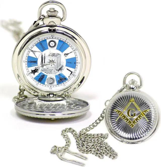 Alt view image 2 of 3 - Freemason Master Free Mason Mens Pocket Watch Gold&Silver Tone Square&Compasses