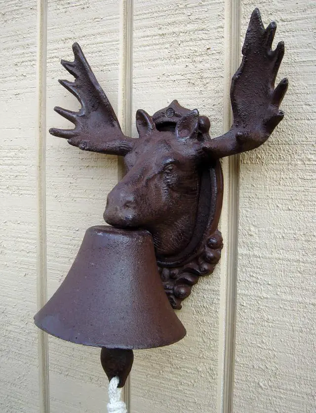 Main image of NEW cast iron rustic MOOSE ELK w ANTLERS dinner BELL bar cabin