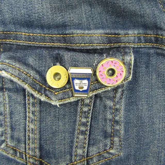 Alt view image 3 of 4 - Treasure Gurus Enamel Coffee Cup Pink Frosted Donut Jacket Lapel Trading Pin Set Hat Bag Backpack Gift