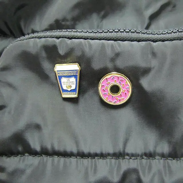 Alt view image 4 of 4 - Treasure Gurus Enamel Coffee Cup Pink Frosted Donut Jacket Lapel Trading Pin Set Hat Bag Backpack Gift