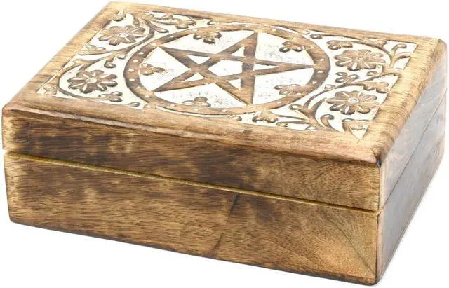 Alt view image 2 of 6 - Wooden Pentagram Keepsake Box Decorative Card Storage Wiccan Pentacle Treasure Chest