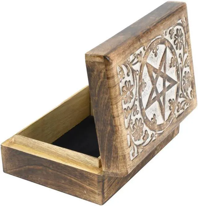Alt view image 5 of 6 - Wooden Pentagram Keepsake Box Decorative Card Storage Wiccan Pentacle Treasure Chest
