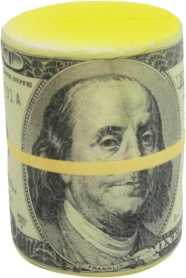 Main image of Treasure Gurus Fake $100 Dollar Bill Roll Squish Stress Ball Anxiety Relief Foam Money Squeeze Toy