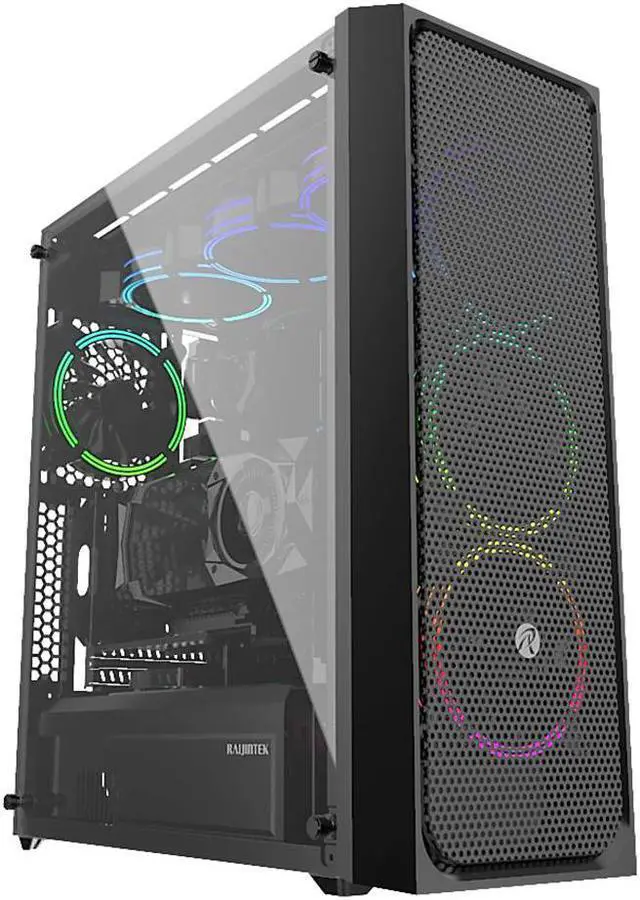 Alt view image 3 of 7 - RAIJINTEK PONOS MS4, a Mid-Tower Case w/ Tempered Glass and Front Mesh, EEB M/B, comes with 4pcs 12025 ARGB fans, compatible with Max. 390mm VGA Card, Max. 5x2.5"HDD, USB3.0 and Magnetic Dust Filters
