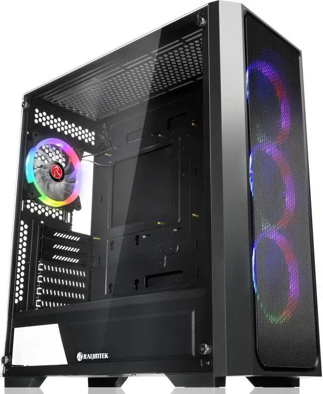 Alt view image 2 of 7 - RAIJINTEK PONOS MS4, a Mid-Tower Case w/ Tempered Glass and Front Mesh, EEB M/B, comes with 4pcs 12025 ARGB fans, compatible with Max. 390mm VGA Card, Max. 5x2.5"HDD, USB3.0 and Magnetic Dust Filters