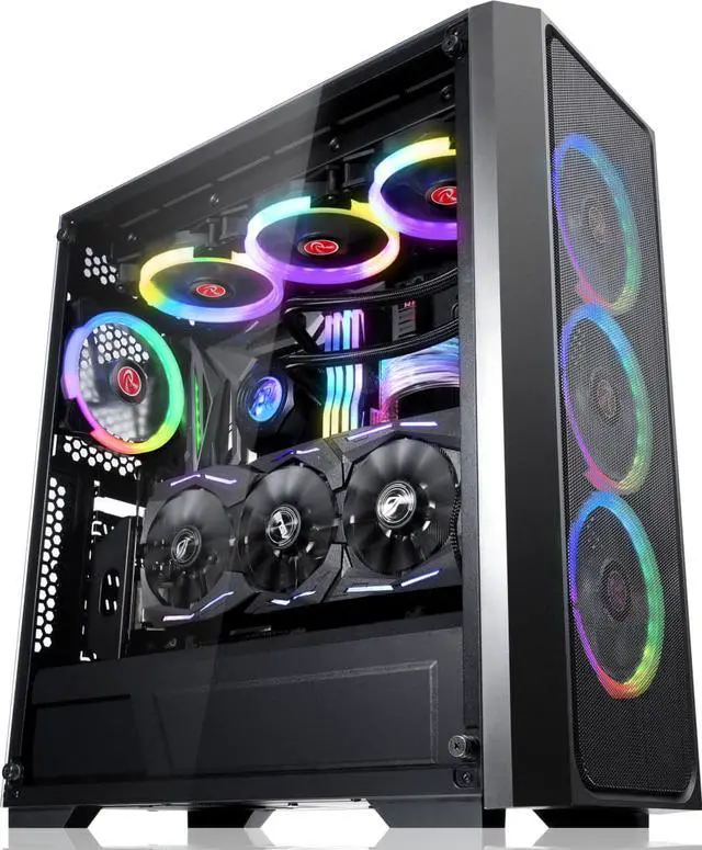Alt view image 6 of 7 - RAIJINTEK PONOS MS4, a Mid-Tower Case w/ Tempered Glass and Front Mesh, EEB M/B, comes with 4pcs 12025 ARGB fans, compatible with Max. 390mm VGA Card, Max. 5x2.5"HDD, USB3.0 and Magnetic Dust Filters