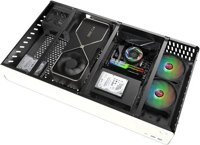 Alt view image 7 of 7 - RAIJINTEK PAN SLIM BLACK, a slim Alumium HTPC case, supports up to Mini-ITX M/B, 240mm AIO water-cooling , 4*12025 fan at bottom, 340mm length VGA card, SFX PSU compatibility, 4*2.5HDD + 2*3.5HDD.