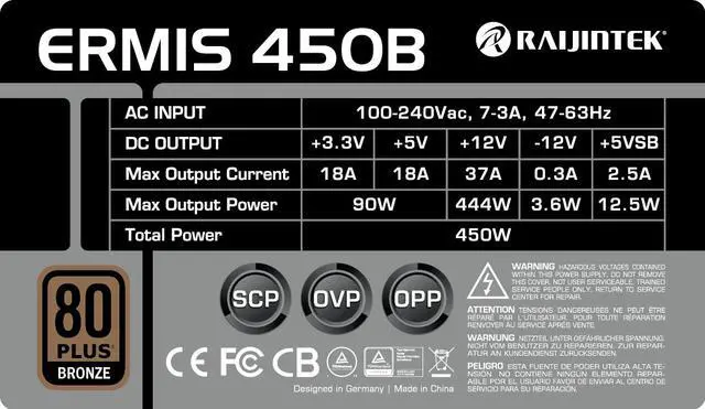 Alt view image 6 of 7 - RAIJINTEK ERMIS series, ERMIS 450B, a 450W SFX PSU with 80 PLUS BRONZE.