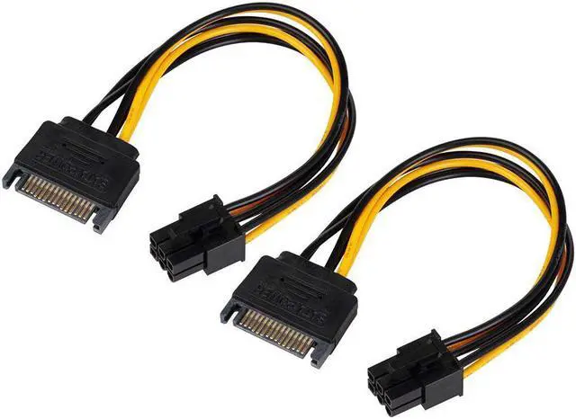 Alt view image 4 of 6 - SATA 15 pin to 6 Pin Power Cable 3-Pack 15 pin SATA to 6 pin pci Express power Adapter cable - 8 Inch