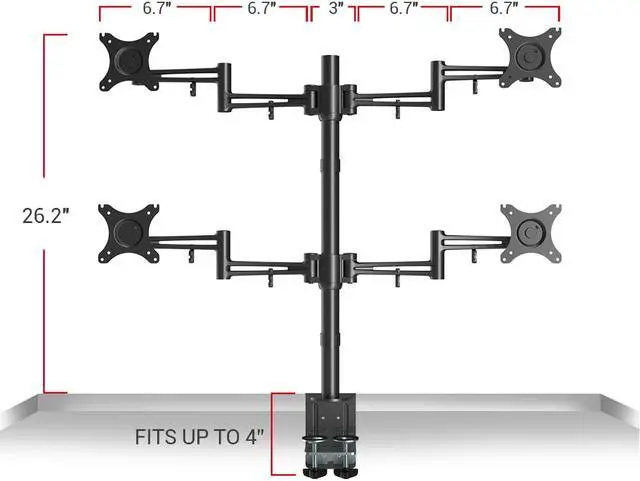 Alt view image 3 of 8 - Loctek D2Q Full Motion Quad Monitor Arm Desk Mount Stands Fits Most 10-27 inches Computer Monitor ,Clamping Supports 22 lbs per arm