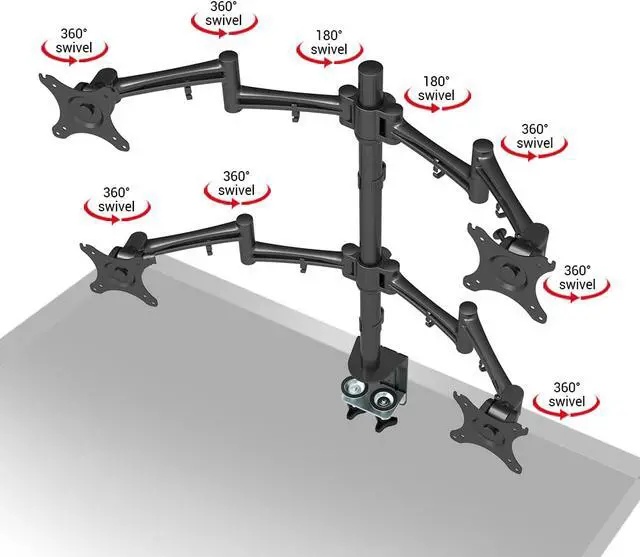 Alt view image 5 of 8 - Loctek D2Q Full Motion Quad Monitor Arm Desk Mount Stands Fits Most 10-27 inches Computer Monitor ,Clamping Supports 22 lbs per arm