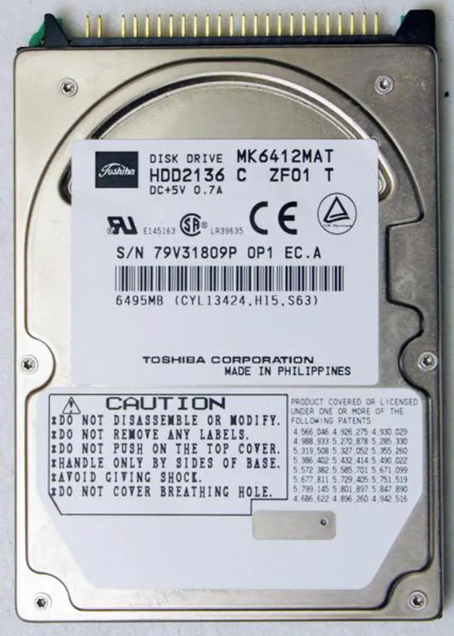 Main image of TOSHINA 6.4GB 9.5MM 2.5 INCH IDE LAPTOP HARD DRIVE
BULK PACKAGING MK6412MAT 
MK6412MAT