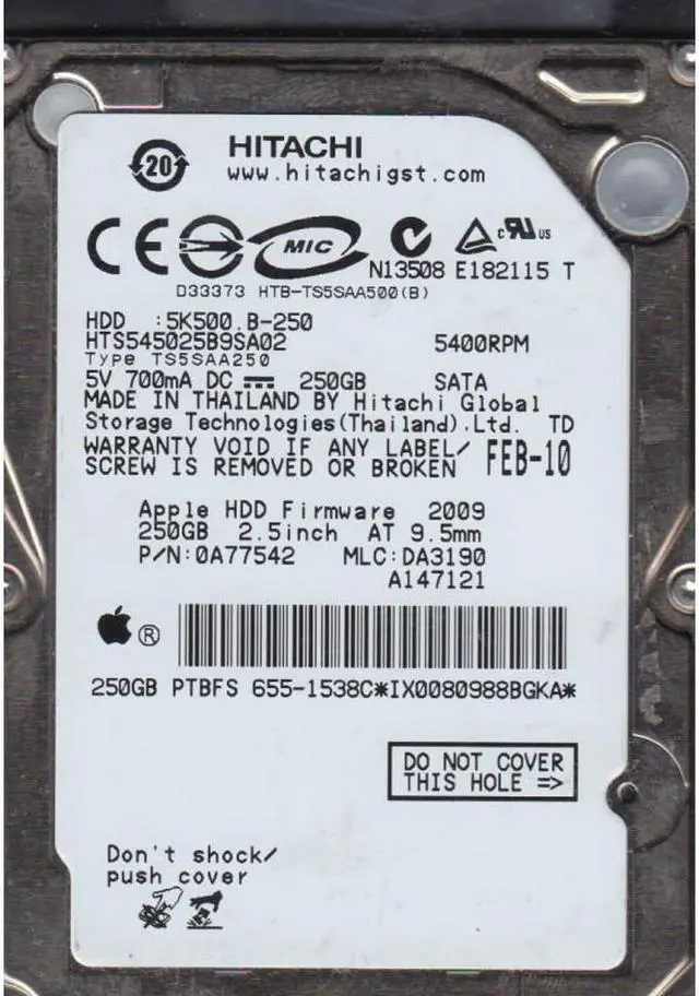 Main image of HITACHI 250GB  5400RPM  SATA 2.5 INCH HARD DRIVE  BARE DRIVE