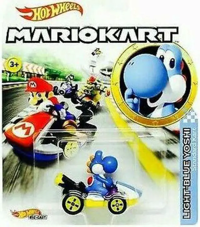 Main image of Light Blue Yoshi Mario Cart Hot Wheels Car