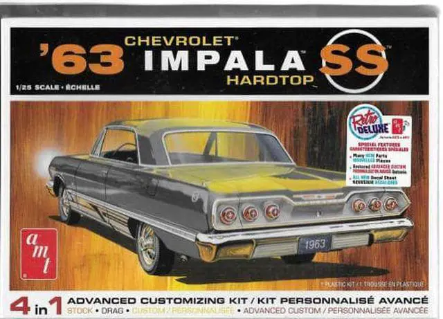 Alt view image 8 of 9 - Skill 2 Model Kit 1963 Chevrolet Impala SS Hardtop 4 in 1 Kit 1/25 Scale Model by AMT