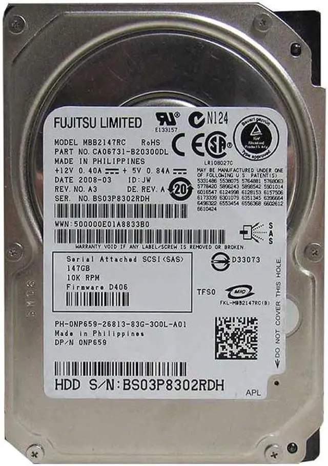 Main image of Dell NP659 146GB 10000 RPM SAS 3Gb/s 2.5" Internal Notebook Hard Drive