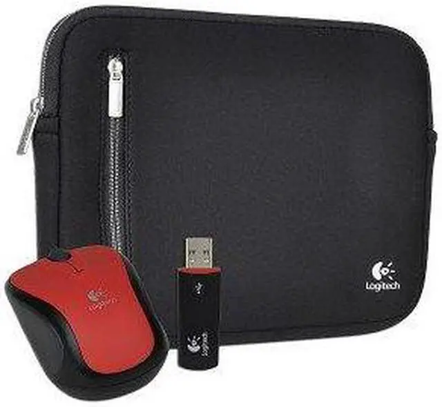 Main image of Logitech V220 3-Button Wireless Notebook Optical Scroll Mouse & Neoprene Netbook Sleeve - Fits up to 10.2" (Black/Red)