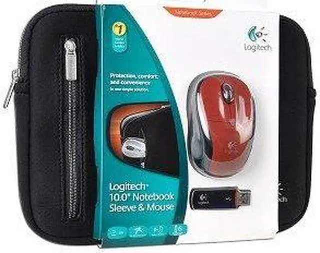 Alt view image 2 of 3 - Logitech V220 3-Button Wireless Notebook Optical Scroll Mouse & Neoprene Netbook Sleeve - Fits up to 10.2" (Black/Red)